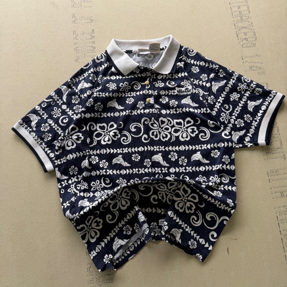 Vintage 80's Ellesse Gold Button AOP Polo T-shirt‎